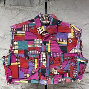 Vtg 90s Ruddock Western Shirt Multicolor Abstract Chopped Cropped Thrashed Pride